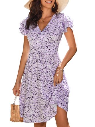 Buy VETIOR Womens Short Sleeve Wrap V Neck Floral Spring Dresses Summer Sun  Dress for Women Casual 2023, Blue Floral, Large at